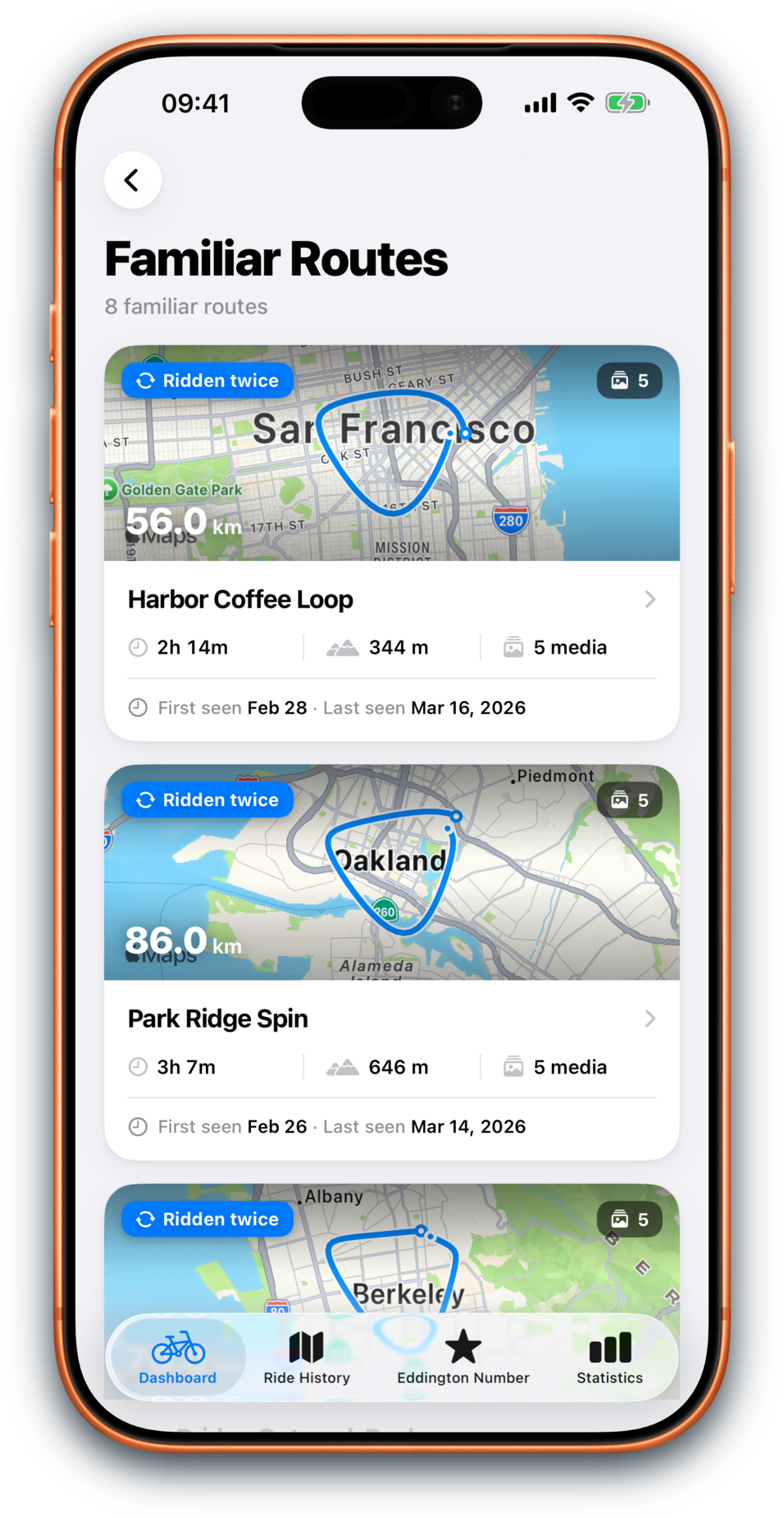 Bikingo familiar route history screenshot